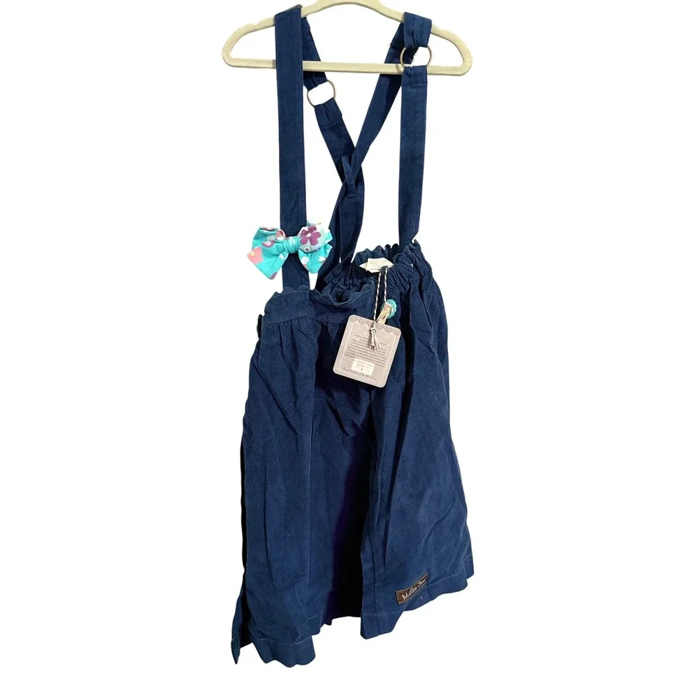Matilda Jane Navy Corduroy Overall Dress with Bow‎ Accent Kids Size 10